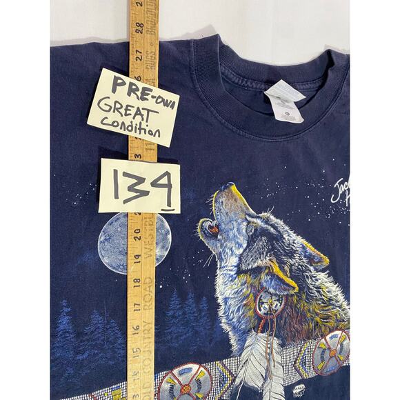 Vintage 90s Wolf Nature T-Shirt Jackson Hole Wyoming USA Men’s Size XL Blue - Picture 4 of 9